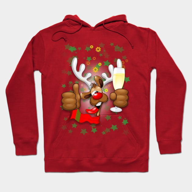 Reindeer Drunk Funny Christmas Character Hoodie by BluedarkArt